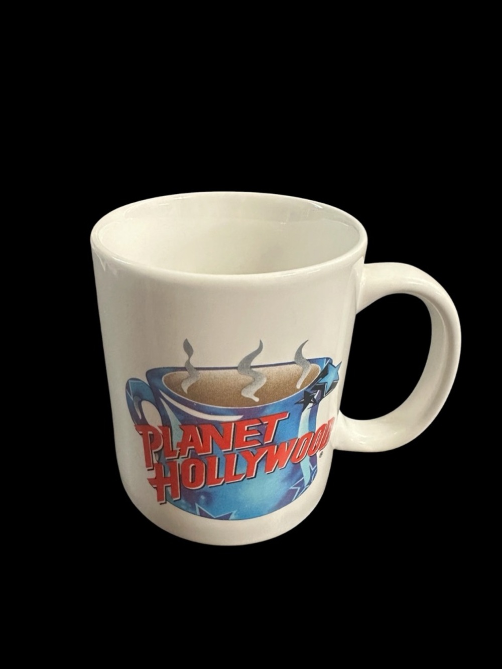 LINYI Planet Hollywood Steaming Coffee Mug Cup White Blue